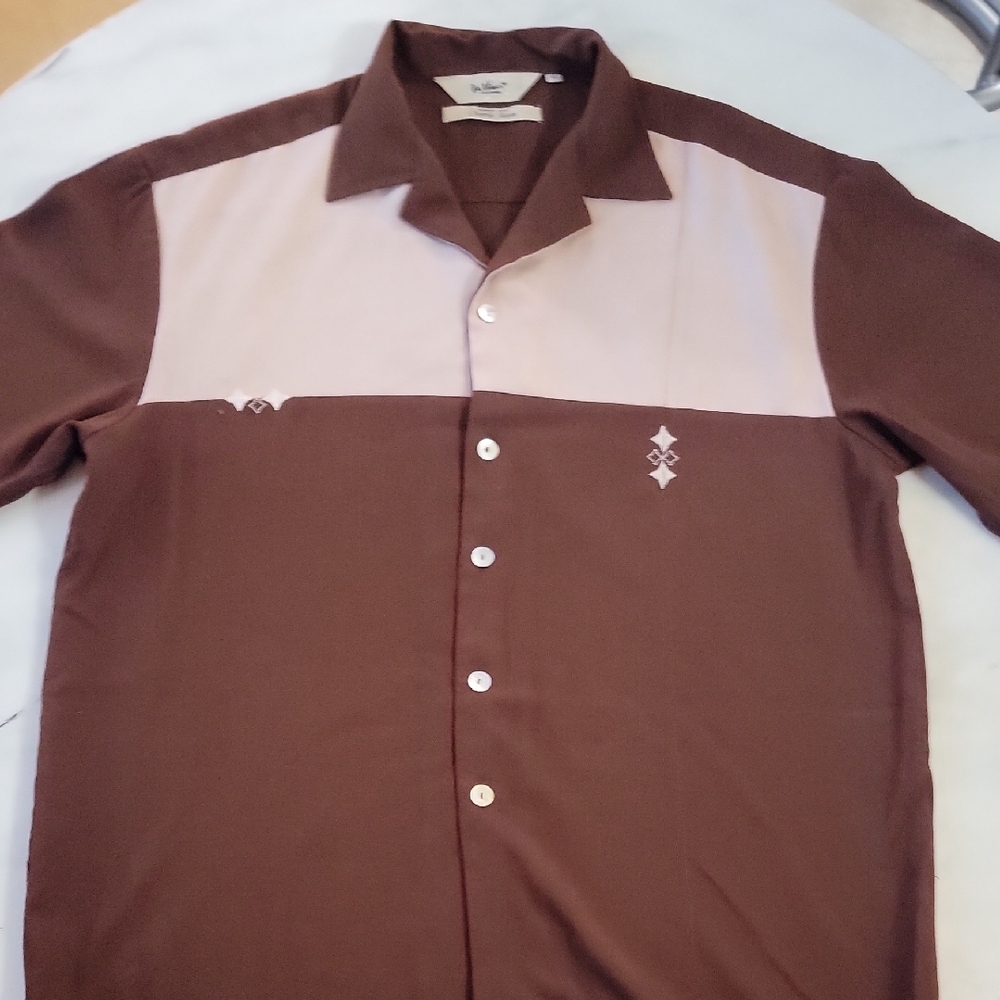 DaVinci Brown and Cream Casual Button-Down Shirt Charlie Sheen